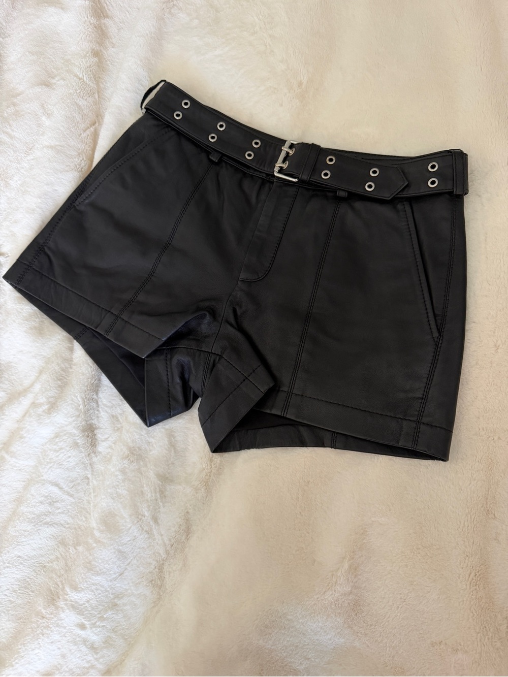 Hudson Leather Black Belted Shorts